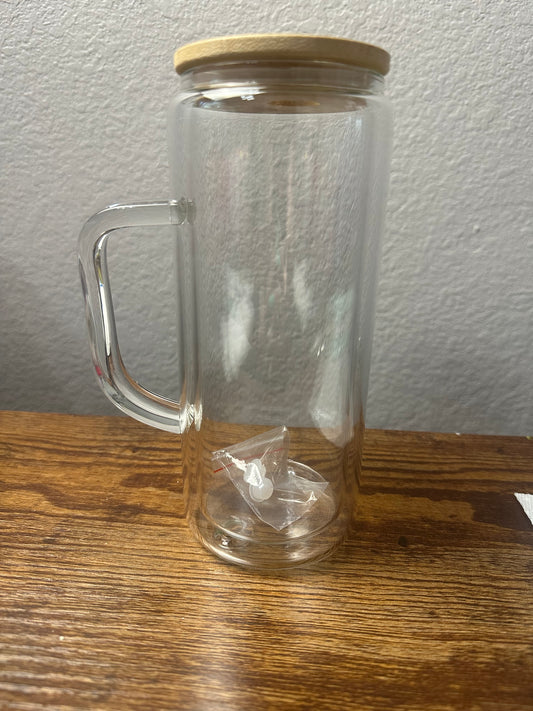 20 oz w/handle GLASS SNOWGLOBE tumbler