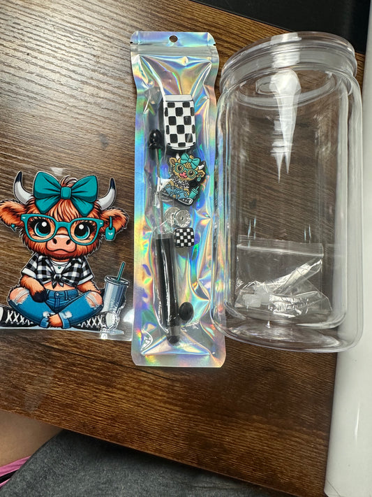 16 oz snow globe kit CHECKERED COW