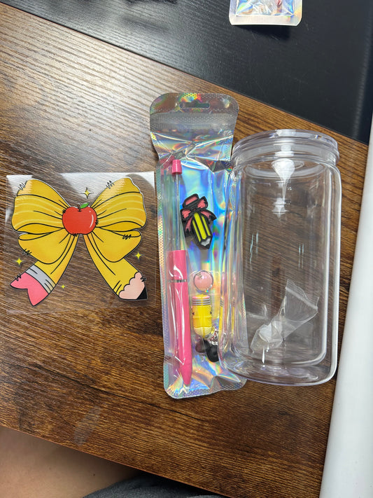 16 oz snow globe kit PENCIL BOW