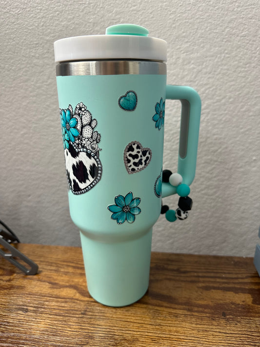 40 oz stainless steel tumbler w/ matching handle charm